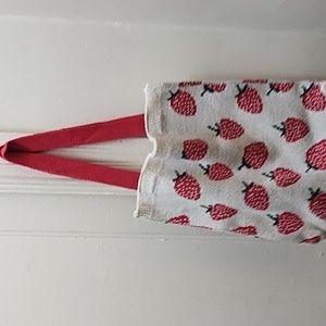 Strawberry small 13x15 tote stretchy fabric tote colors red and cream.